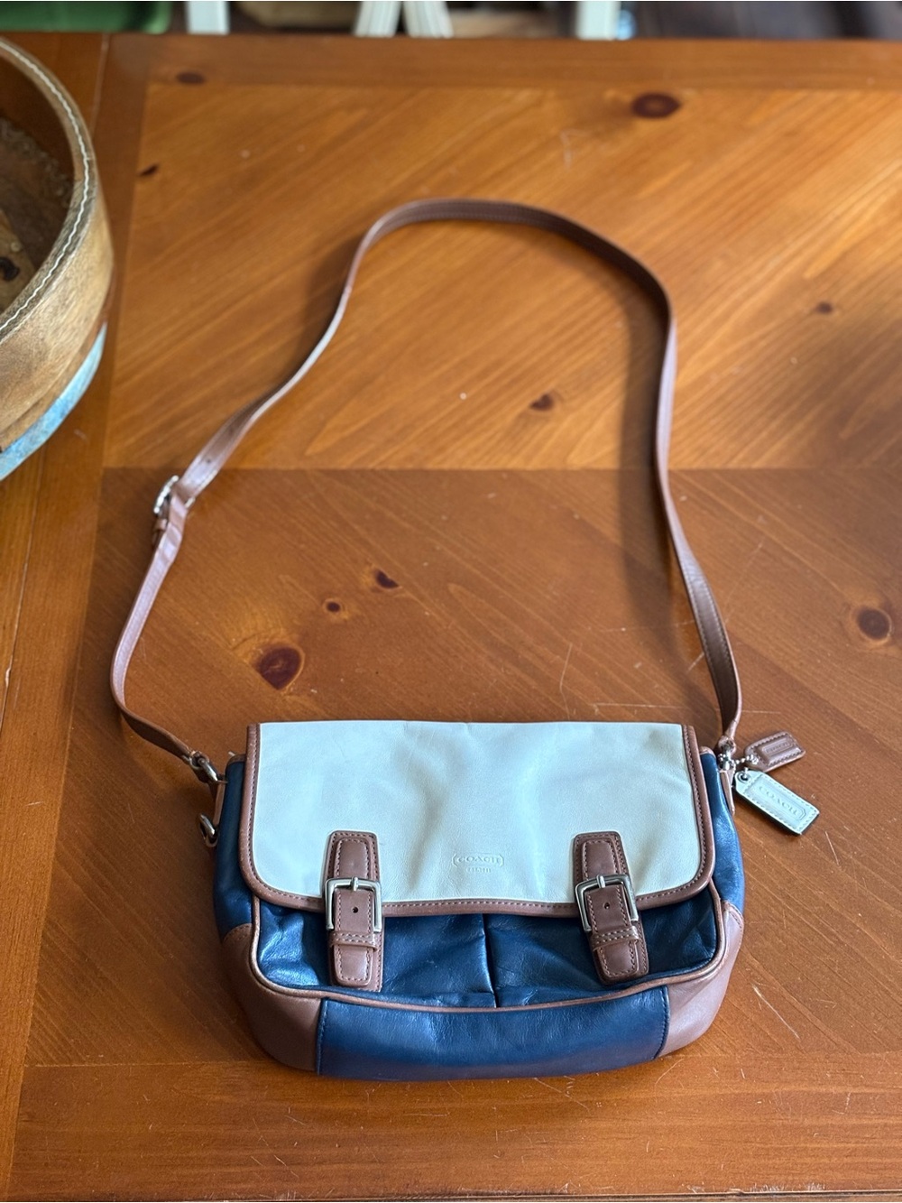 Coach Two-Tone Blue, Cream & Brown Crossbody Bag